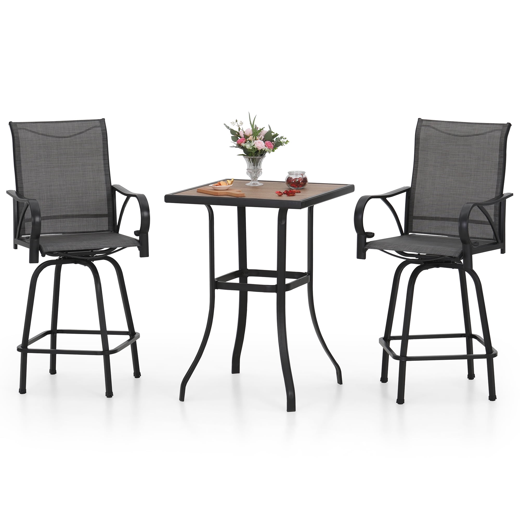 Summit Living 3-Piece Outdoor Swivel Bar Stool Bistro Set