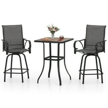 Summit Living 3 Pieces Outdoor Swivel Bar Stool Bistro Set with 2 Patio Metal Bar Stool Height Chairs and 1 Bistro Bar Table,Black&Grey
