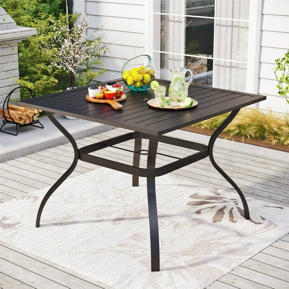 Summit Living 37'' Outdoor Patio Metal Square Dining Table with Umbrella Hole for 4-Person, Black