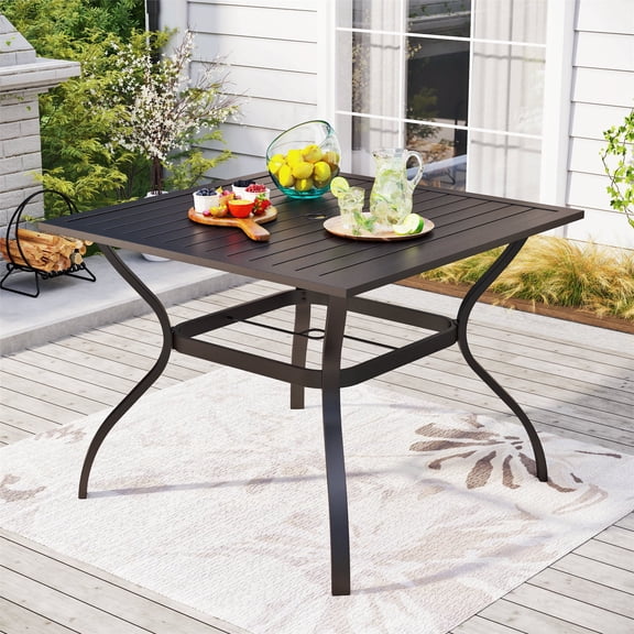 SUMMIT LIVING 37" Outdoor Patio Metal Square Dining Table with Umbrella Hole for 4-Person, Black
