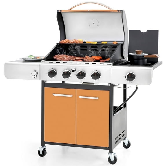 PHI VILLA 4 Burner Propane Gas Grill with Side Burner Stainless Steel, Golden
