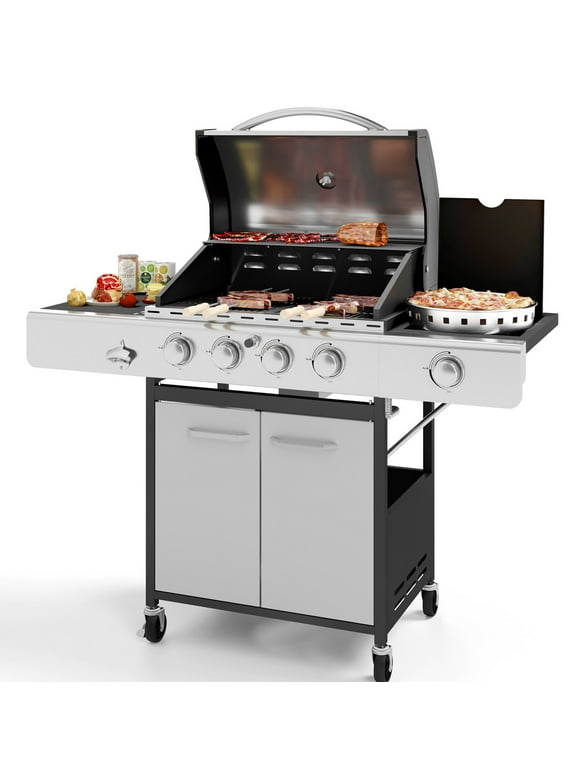 Summit Living 4 Burner Propane Gas Grill with Side Burner Stainless Steel