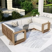 MF Studio 6-Piece Wicker Patio Furniture Set, U Shaped Outdoor Conversation Sectional Set for Porch, Beige