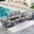 thumbnail image 1 of SUMMIT LIVING 4-Piece Outdoor Patio Furniture Set with Rocking Chairs, Metal Outdoor Patio Conversation Set with Wood-Grain Coffee Table for 5 People, Gray, 1 of 12