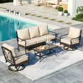 thumbnail image 1 of Summit Living 4-Piece Outdoor Patio Conversation Set with Swivel Chair, Outdoor Patio Furniture Set with Wood-look Coffee Table for 5 People, Beige, 1 of 12