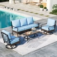 thumbnail image 1 of SUMMIT LIVING 4-Piece Outdoor Patio Conversation Set with Swivel Chairs, Outdoor Patio Furniture Set with Wood-look Coffee Table for 5 People, Blue, 1 of 12