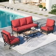 thumbnail image 1 of SUMMIT LIVING 4-Piece Outdoor Patio Conversation Set with Wood-look Coffee Table, Outdoor Patio Furniture Set for 5 People, Red, 1 of 12