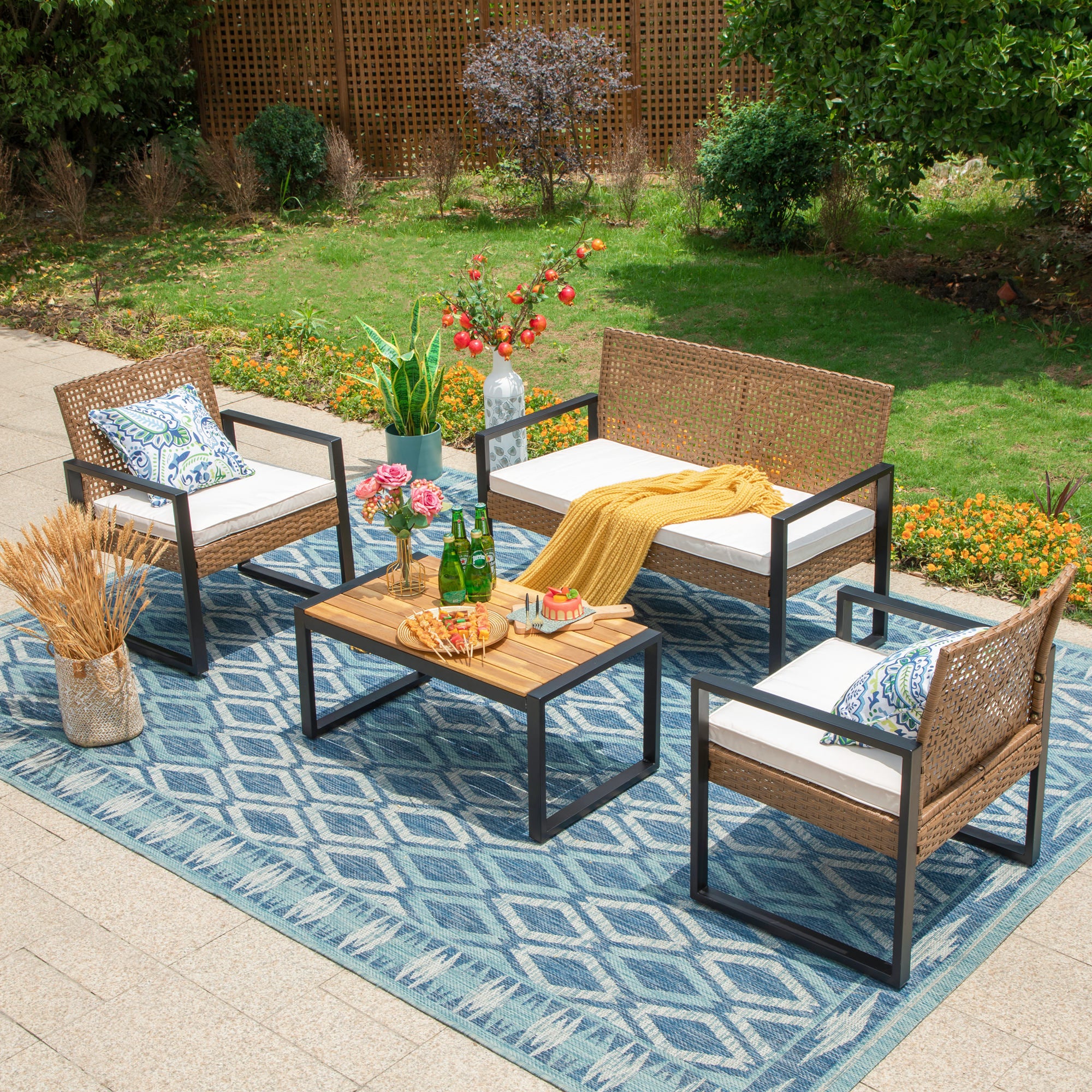Mainstays Stanton 4Piece Outdoor Patio Conversation Set, Brown