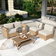 thumbnail image 1 of Summit Living 5-Piece Wicker Outdoor Patio Furniture Set, 4-Seat Rattan Outdoor Sectional Conversation Set with Double-Shelving Faux Wood Coffee Table, Beige, 1 of 13
