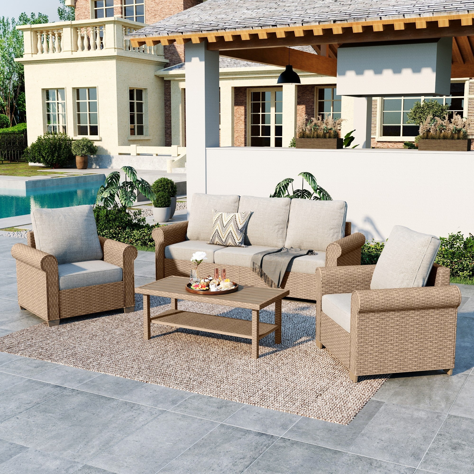 Summit Living 4-Piece Wicker Patio Furniture Set, 