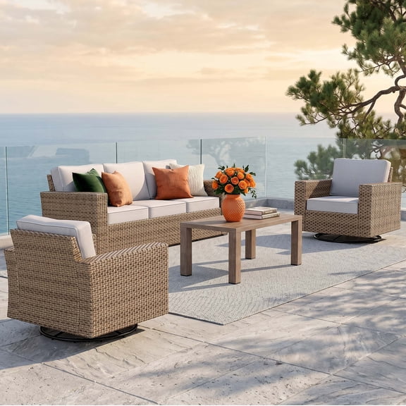 MF Studio 4 Pieces Patio Conversation Set Wicker Outdoor Furniture Sectional Sofa Set
