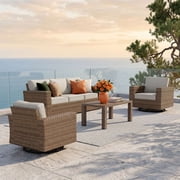 MF Studio 4 Pieces Patio Conversation Set Wicker Outdoor Furniture Sectional Sofa Set