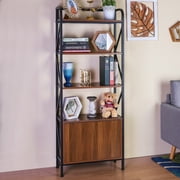 Summit Living 4-Tier Bookshelf, Storage Rack Shelf Bookcase with Cabinet for Living Room, Home Office