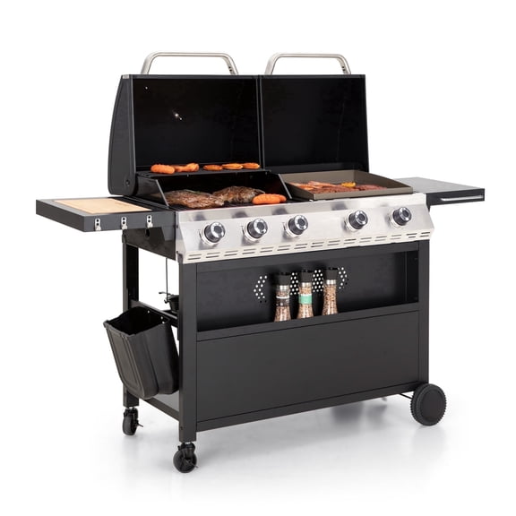 MF Studio 5-Burner Outdoor Propane Gas Grill and Griddle Combo BBQ Grill with Lid 54,000 BTU