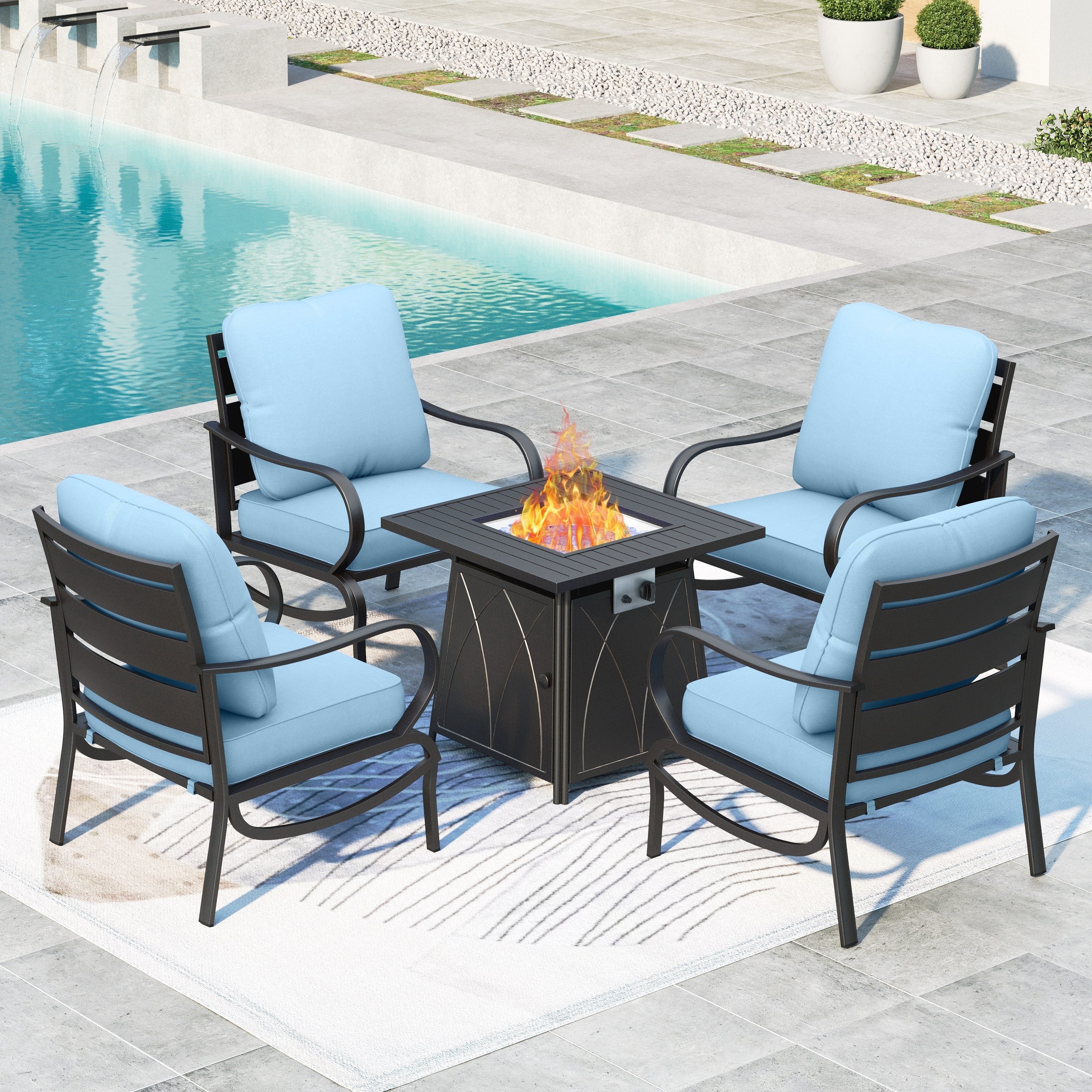Summit Living 5 Pcs Outdoor Furniture with 28" Fire Pit Table Metal ...