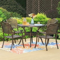 Summit Living 5-Piece Cast Aluminum Outdoor Dining Set with 4 Chairs & 1 Round Table, Antique Bronze
