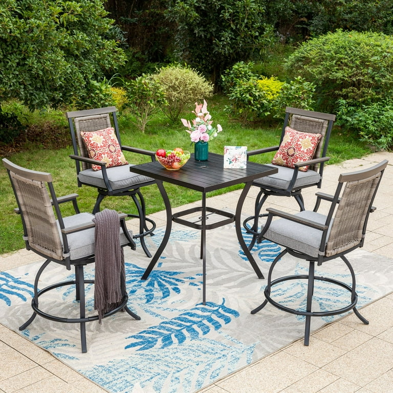 Summit Living Rattan 5 Piece Outside Furniture Bar Stool Set with Swivel Chairs Patio Dining Table Black Gray Walmart