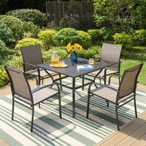 Summit Living 5-Piece Outdoor Dining Set with 4 Textilene Chairs & 1 Table, Black & Brown