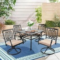 Summit Living 5-Piece Outdoor Dining Set with Swivel Cushioned Chairs, Black & Beige
