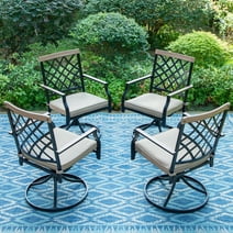 Summit Living 4-Piece Patio Outdoor Swivel Dining Chairs, Set of 4 Cushioned Seating Group, Black & Beige