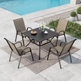 thumbnail image 1 of Summit Living 5-Piece Outdoor Patio Dining Set, 4 Stackable Textilene Chairs (Weight Capacity 350 lbs) and Metal Square Table with Umbrella Hole, Black & Grayish-brown, 1 of 14