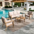 thumbnail image 1 of Summit Living 5-Piece Woven Rope Outdoor Patio Furniture Set with Fixed Chairs & 2 Round Nesting Coffee Table, Wood-Grain Outdoor Patio Conversation Set for 5 People, Beige, 1 of 12