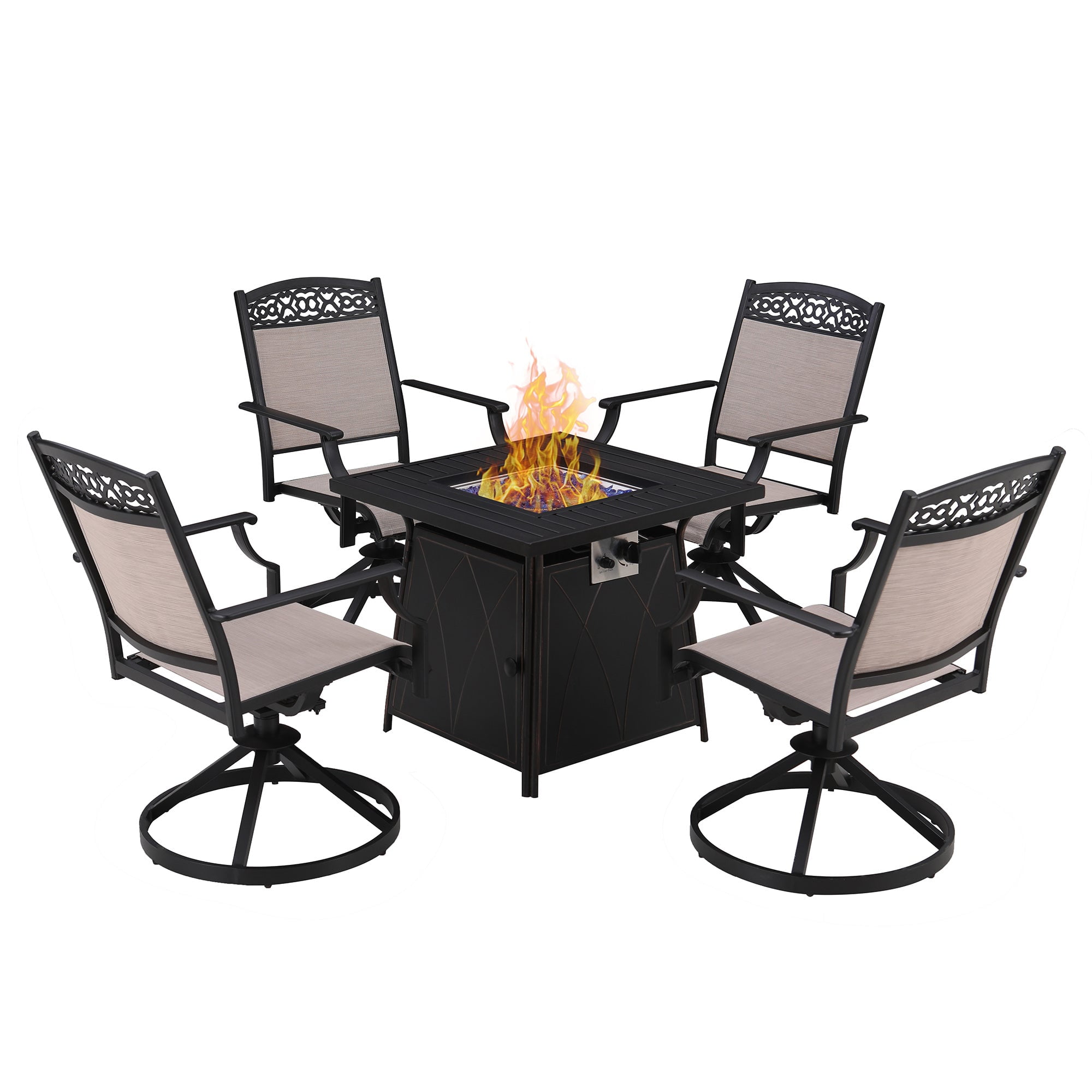 Summit Living 5 Pieces Outdoor Patio Gas Fire Pit Set with 1 Piece 