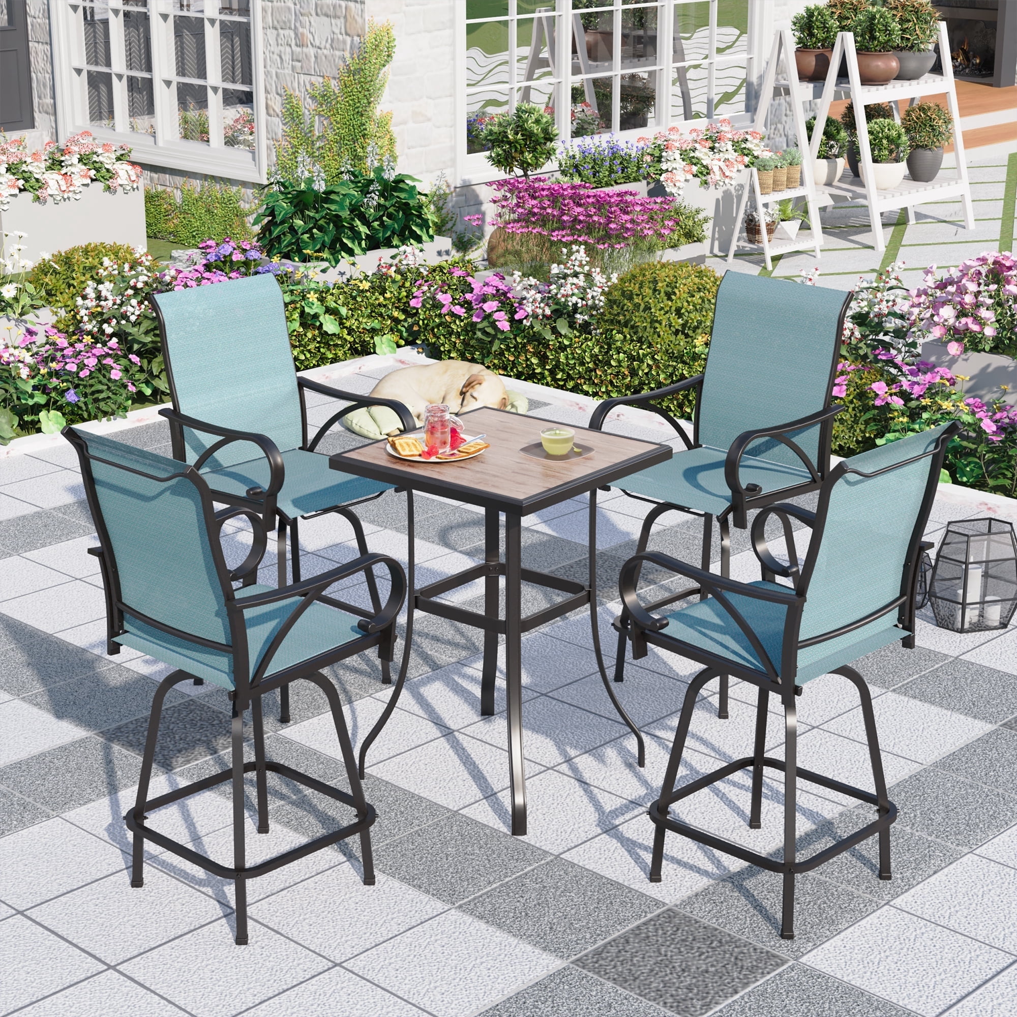 Outdoor Counter Set Summit Living 5pc Outdoor Patio Counter Height Dining Set, Turquoise ...