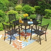 Summit Living 5 Pieces Patio Dining Sets Outdoor Metal All Weather Furniture Sets with Umbrella Hole, Black