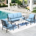 thumbnail image 1 of Summit Living 5-Seat Outdoor Conversation Set, Patio Furniture Metal Sectional Sofa with Blue Cushion, 1 of 7