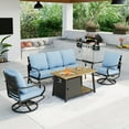 thumbnail image 1 of Summit Living 5-Seat Outdoor Conversation Set with 46" Imitation Wood Fire Pit Table Outdoor Furniture Metal Sofa, Beige Cushions, 1 of 7