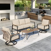 MF Studio Wicker Outdoor Patio Furniture Set, 5-Seat Patio Conversation Set with Swivel Chairs, PE Rattan Outdoor Sofa Set, Beige