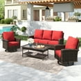 thumbnail image 1 of Summit Living 5-Seat Wicker Patio Furniture Set with 2 Swivel Chairs & 3-Seat Sofa with Coffee Table, Outdoor Rattan Sectional Conversation Set, Red, 1 of 10