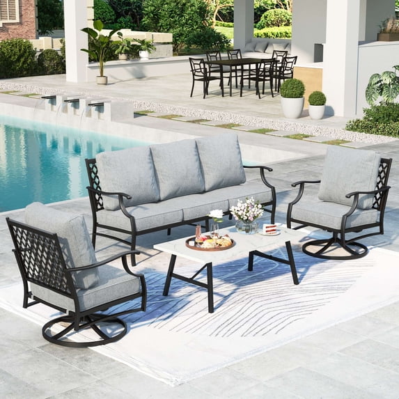 MF Studio 5-Seater Patio Conversation Set Metal Outdoor Furniture Set with Swivel Chairs and Table - Gray