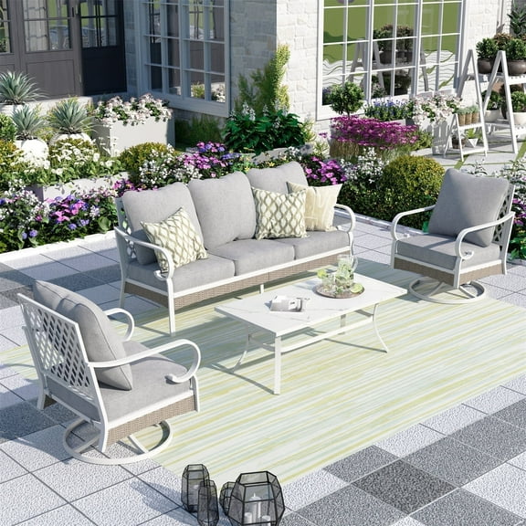 MF Studio 5-Seater Patio Conversation Set Metal Outdoor Furniture with Swivel Chair Sofa Gray