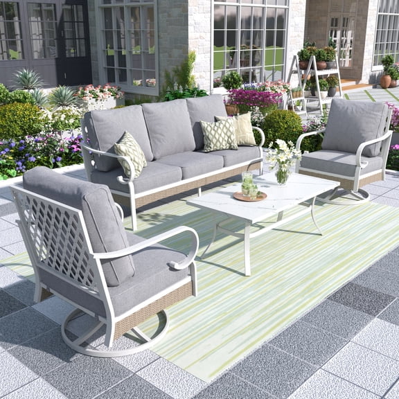MF Studio 5-Seater Patio Conversation Set Metal Outdoor Furniture with Swivel Chair Sofa Gray