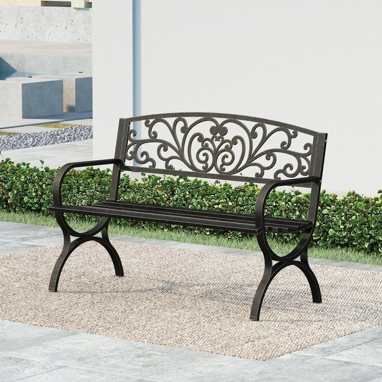 Summit Living 50 Inches Outdoor Garden Bench Cast Iron Patio Park Bench Metal Frame Bronze