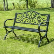 Summit Living 50" Outdoor Garden Bench Chairs, Cast Iron Metal Frame Patio Park Bench, Black
