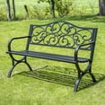 thumbnail image 1 of SUMMIT LIVING 50" Outdoor Garden Bench Chairs, Cast Iron Metal Frame Patio Park Bench, Black, 1 of 10