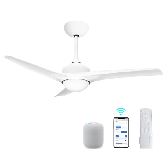 Summit Living 52" Smart Ceiling Fan with LED Light, APP/Remote/Voice Control, 6 Quiet Speeds, 3 Adjustable Color Tones, Reversible Blades & 2 Down-Rod Lengths, White