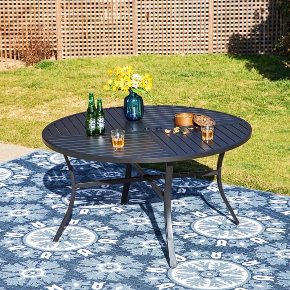 SUMMIT LIVING 54" Steel Weather-Resistant Outdoor Dining Table, Black