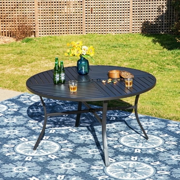 Summit Living 54" Steel Weather-Resistant Outdoor Dining Table, Black