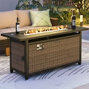 MF Studio 56" Rectangular Propane Fire Pit Table, 50,000 BTU Gas Fire Pit with Lid and Blue Fire Glass, Black