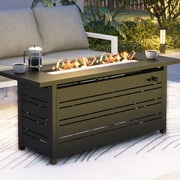 MF Studio 56" Rectangular Propane Fire Pit Table, 50,000 BTU Gas Fire Pit with Lid and Blue Fire Glass, Black