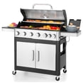 thumbnail image 1 of PHI VILLA 6-Burner Propane Gas Grill with Side Burner - Stainless Steel, Porcelain Grates, 665 sq. in., 65,800 BTU, for Outdoor BBQ Cookouts, 1 of 9