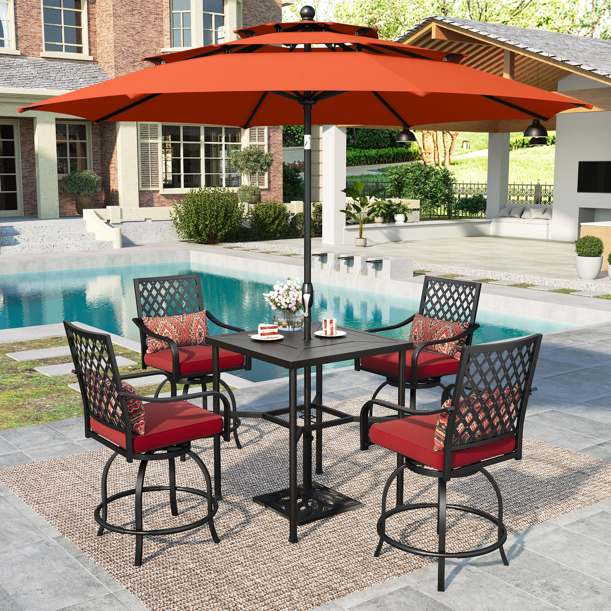Summit Living 6-Piece Outdoor Patio Swivel Bar Stool Table Set