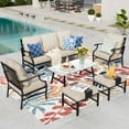 thumbnail image 1 of Summit Living 6 Piece Patio Furniture Outdoor Conversation Set Metal Sofa for 7 People, Beige Cushions, 1 of 16