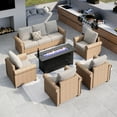 thumbnail image 1 of MF Studio 6-Piece Wicker Outdoor Conversation Set with 56'' Rectangle Fire Pit Table, 7-Seat Rattan Patio Furniture Set, Beige and Black, 1 of 12