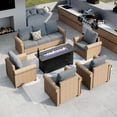 thumbnail image 1 of MF Studio 6-Piece Wicker Outdoor Conversation Set with 56'' Rectangle Fire Pit Table, 7-Seat Rattan Patio Furniture Set, Gray and Black, 1 of 12