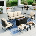 thumbnail image 1 of Summit Living 6 Pieces Patio Conversation Set with 45-Inch Rectangle Fire Pit, Outdoor Metal Furniture Sofa for 7 Person, Beige Cushions, 1 of 19